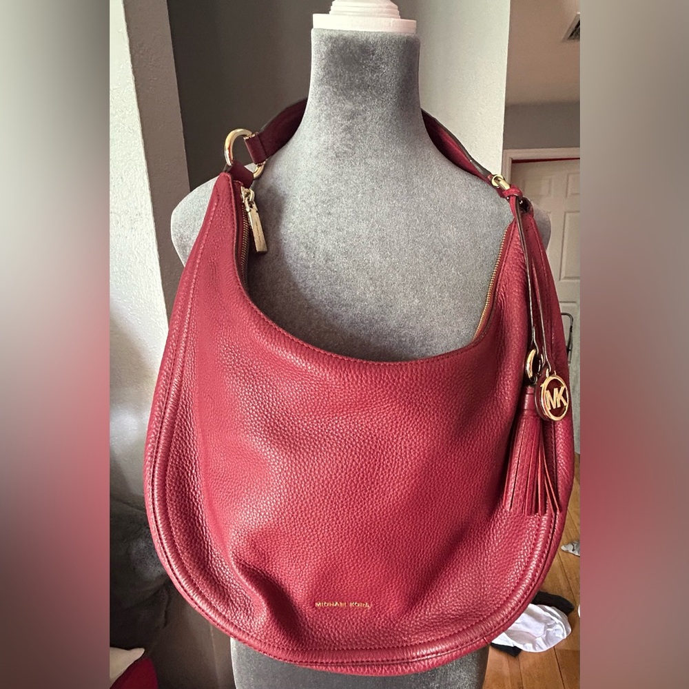 Michael Kors Red Pebbled Leather Hobo with Tassel